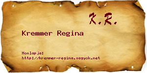 Kremmer Regina névjegykártya